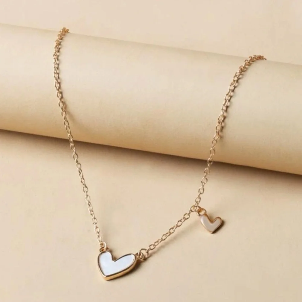 Ultra Dainty Delicate Valentine Enamel Hearts Necklace White & Gold - Picture 4 of 10